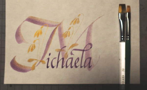 カリグラフィーテクニック 平筆で名前を書く Michaela
