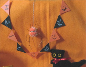 Halloween calligraphy flags and a spider ,a black cat