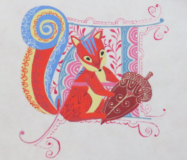 カリグラフィー　２０１８年秋のリスカード　　calligraphy autumn squarrell card